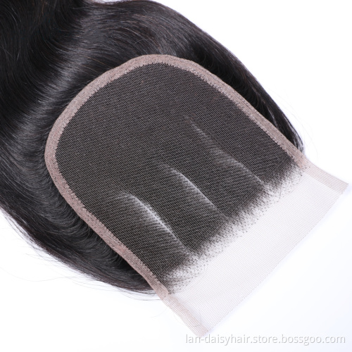 Lan-Daisy Peruvian Body Wave Human Hair Lace Closure 4X4 Free Part  150% Density  Three Part And Middle Part Closure